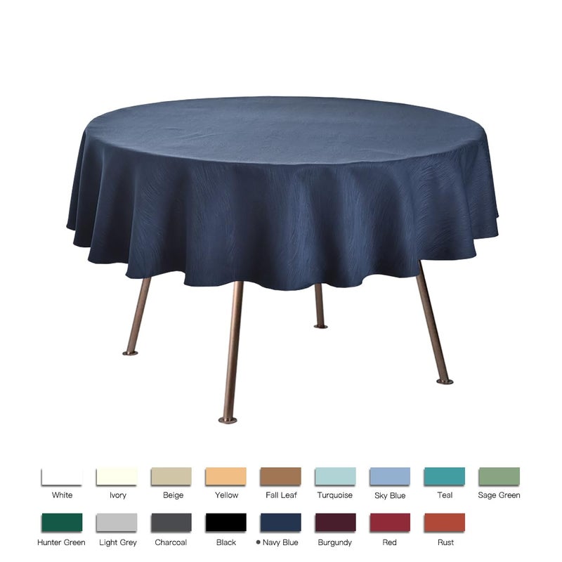 maxmill Round Jacquard Tablecloths Swirl Pattern Spillproof Wrinkle Free Heavy Weight Soft Table Cloth for Circular Table Cover of Buffet Banquet Parties Holiday Dinner Round 90 Inch Navy Blue - Image 2